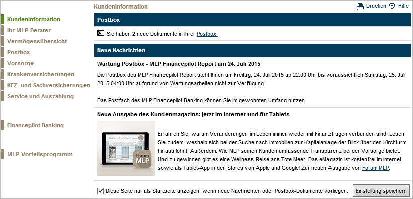 MLP Financepilot Report Kundeninformation Über den Menüpunkt Kundeninformation