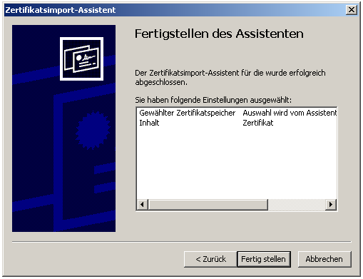 Übernehmen Sie die Option Zertifikatsspeicher automatisch auswählen und