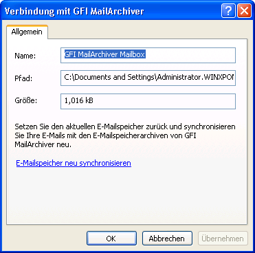 1. Klicken Sie in Microsoft Outlook im Bereich E-Mail-Ordner mit der rechten Maustaste auf GFI MailArchiver Mailbox, und wählen Sie die folgende Option: Microsoft Outlook 2000/2003/2007:
