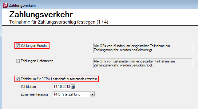 3.3 Neue Zahlungsarten SEPA-Basislastschrift und SEPA- Firmenlastschrift im Kunden-/Debitorenstamm Im Auftrag unter den Kunden auf der Seite Zahlung bzw.