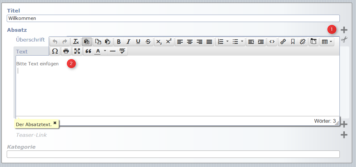 Texte können direkt über den Editor mit der Tastatur eingegeben oder über die Zwischenablage in das Textfeld über Strg+V eingefügt werden.