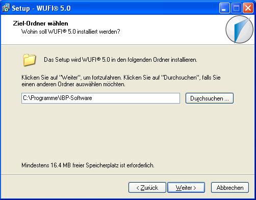 WUFI Kurzeinführung 7. Auch der Name des unter Programme im Start-Menü von Windows angelegten Ordners mit den Links auf WUFI und seine Zusatzsoftware kann individuell gewählt werden.
