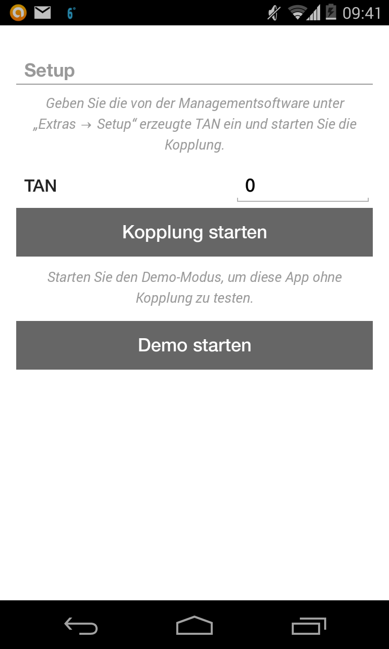 Starten Sie die App das erste Mal nach der Installation, können Sie die TAN wie zuvor beschrieben im angezeigten Feld TAN sofort eingeben.