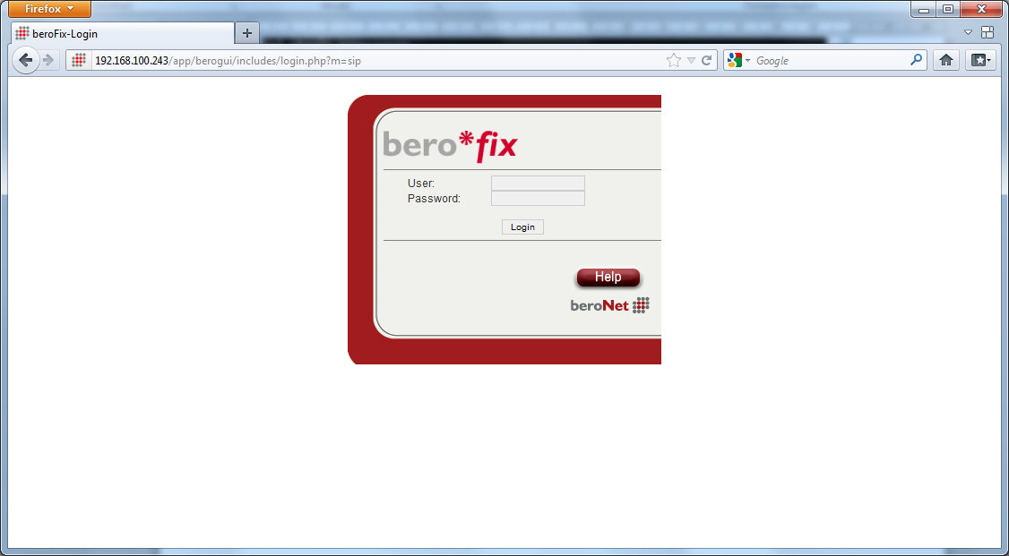 3.0 Grundkonfiguration der BeroNet Um die Grundkonfiguration der BeroNet vorzunehmen, muss man sich als erstes über einen Browser
