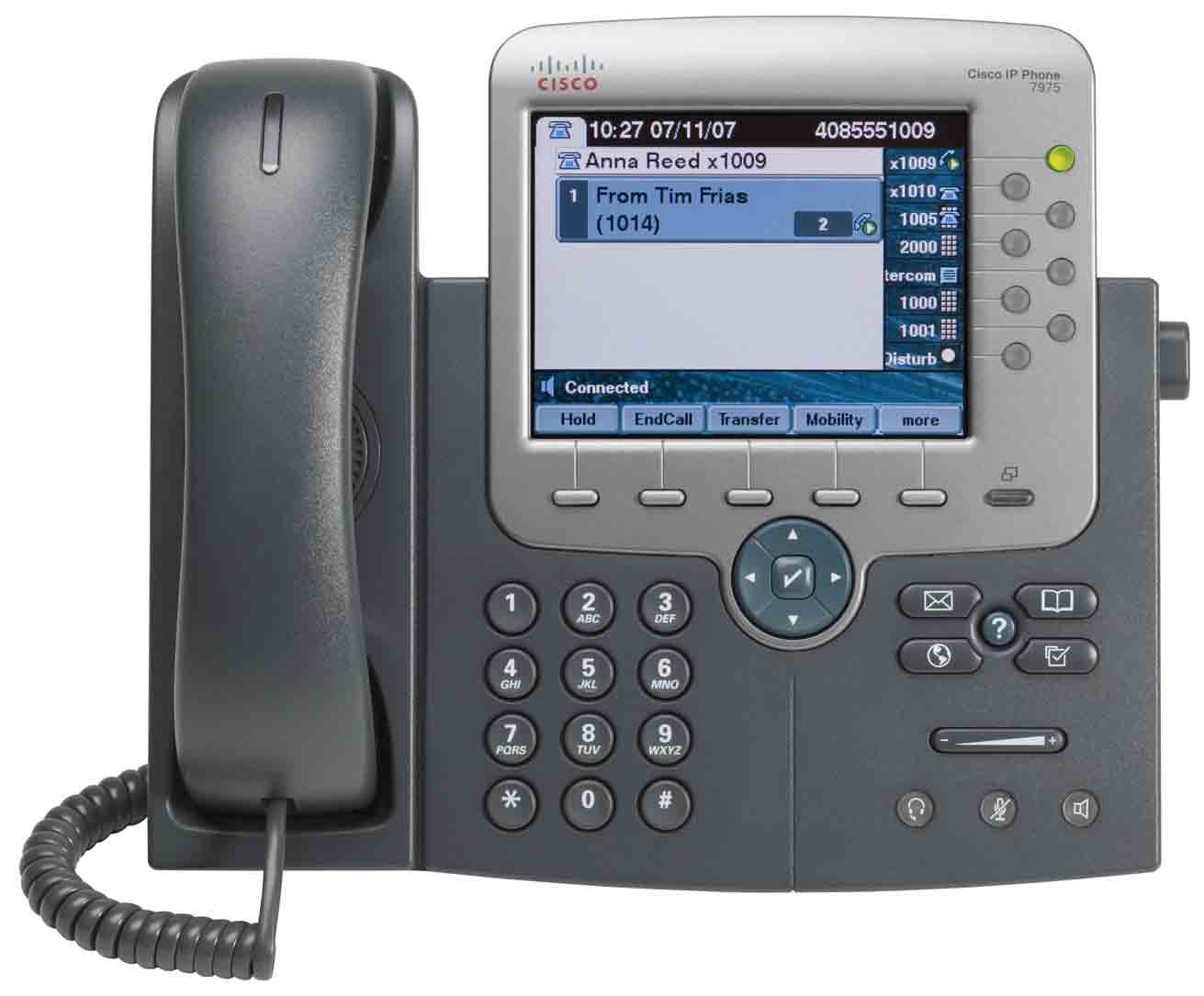 Überblick über das Telefon Das Cisco Unified IP-Telefon 7975G ist ein mit umfangreichen Funktionen ausgestattetes Telefon, das für die Sprachübertragung dasselbe Datennetzwerk wie Ihr Computer