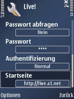 Internet Einstellungen Über Menüpunkt: System -> Einstellungen -> Verbindung -> Zugangspunkt -> Optionen drücken -> Neuer Zugangspunkt bzw.