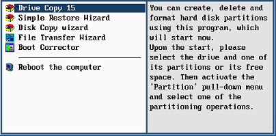 Abgesicherter Modus Wenn der abgesicherte Modus gewählt wird, erscheint das PTS-DOS-Startmenü. Es hat ähnliche Funktionen wie der Normal-Modus, nur ohne Netzwerkkonfigurator und Log-Datei-Speicherung.