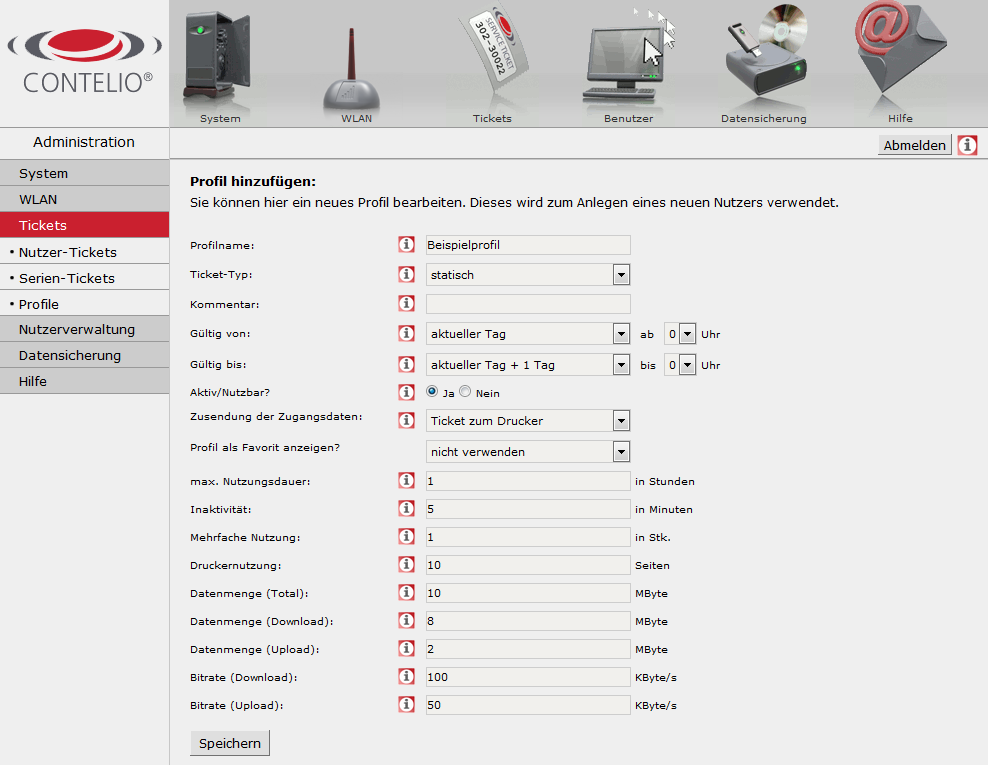 3.9 Profile Unter Tickets Profile legen Sie den gewünschten Nutzungsumfang durch die Gäste fest.
