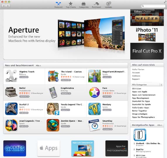 Kapitel 5: Programme auf dem Mac Später geht das auch einfacher, denn dann haben Sie Ihre Apple-ID ja bereits und können einfach auf der Startseite des App Stores im Abschnitt Alles auf einen Klick