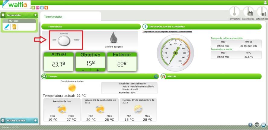 variation over the established calendar, press once the mode-change-button or chose the AUTO mode from the apps.