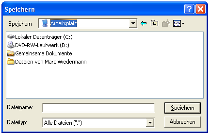 c.) Speichern und Laden Das Speichern und Laden funktioniert dank der Einbindung eines FileDialogs aus der Java-Bibliothek genauso, wie man es auch aus anderen Windows-Programmen kennt.