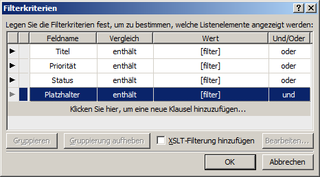 Abbildung 12.11: Fertig angepasstes Dialogfenster Filterkriterien 33. Nun können Sie Ihre Seite speichern und testen. 34.
