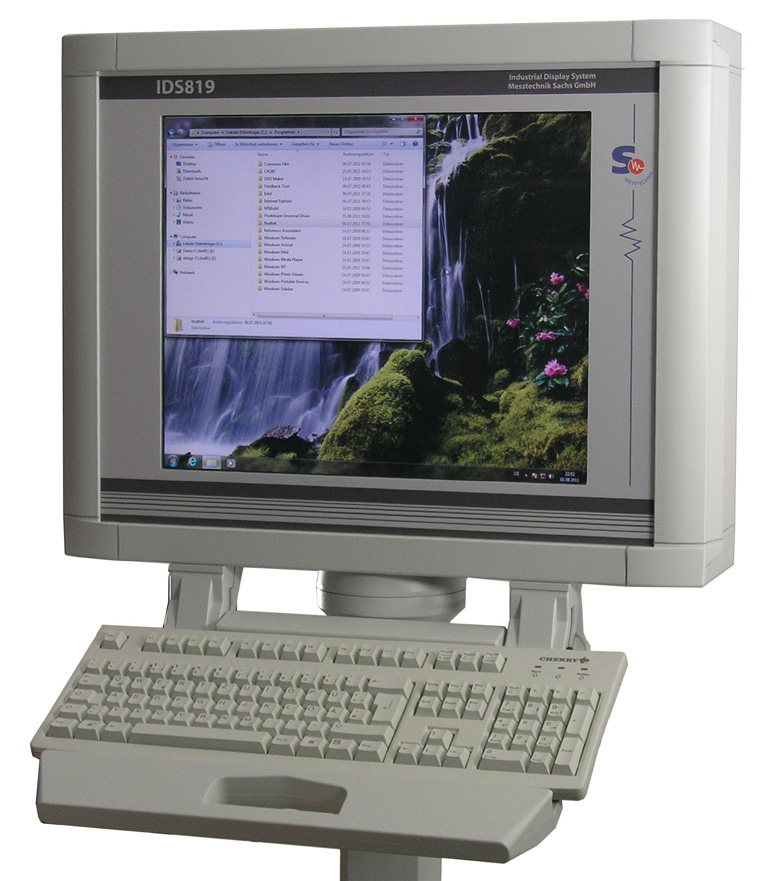 Touchscreen mit kratzfester Glasobefläche, optional Tastaturablage alle Anschlüsse über Standfuss oder Tragarm, optional über KDL Leiste zum einfachen Anschluss PC-typischer Kabel Gehäusemasse
