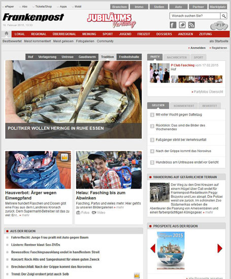 7 Seit 1945 ist die Frankenpost mit Verlagssitz in Hof das regionale Nachrichtenmedium in Oberfranken. Das bereits 1997 gegründete Portal frankenpost.
