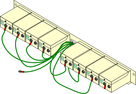 10.5.4 Einbau von Barrier-Boxes in ein Rack Wenn mehr als drei Phone-Barrier-Boxen verwendet werden sollen, müssen sie in ein Rack montiert werden.