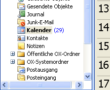 Das Ordner-Konzept Abbildung 7.3. Die Auswahl der Ansicht Ordner Liste erlaubt das Öffnen und Verwenden eines Open-Xchange Ordners. Wenn ein Ordner ungelesene Elemente z.b. eine neue E-Mail enthält, dann wird standardmäßig hinter dem Ordnernamen deren Anzahl in Klammern angezeigt.