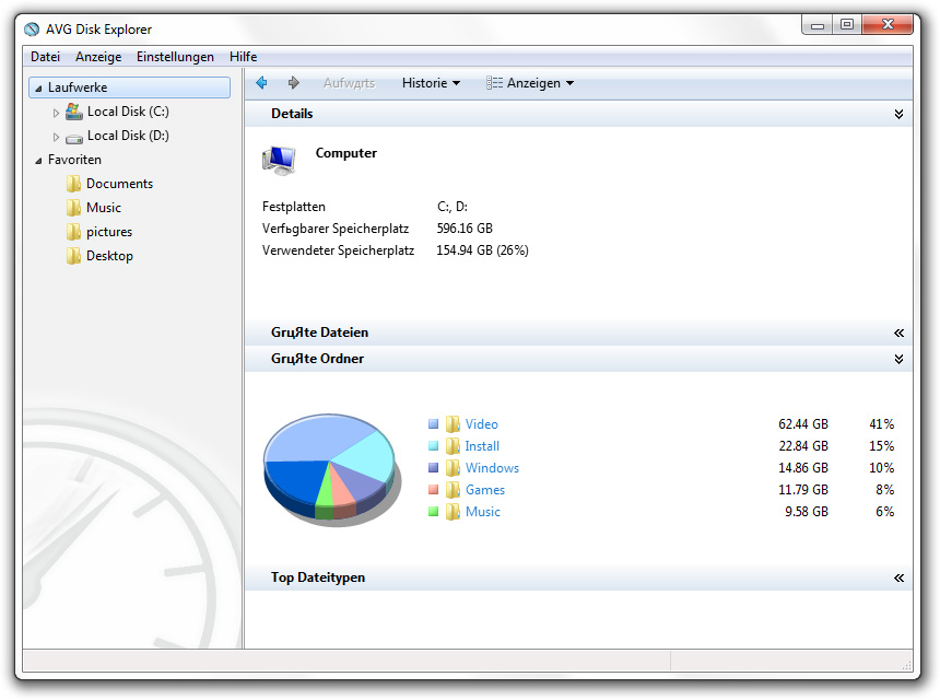 8.2. Dateien und Ordner verwalten Der Disk Explorer dient zur Verfolgung der Speicherplatznutzung.