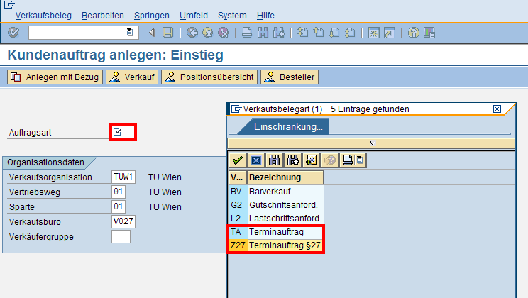 3 Basisschulung SAP Modul SD (Sales & Distribution) Das Modul Sales & Distribution dient zur Abwicklung der Fakturierungstätigkeiten. 3.1 Anlegen eines Auftrages Hinweis: http://www.tuwien.ac.