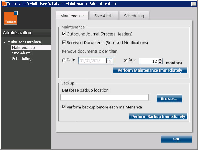 2. Neue Funktionen MultiUser Datenbank Administrationstool Register Maintenance Bereich Maintenance : Ausgangsjournal (Outbound Journal) und Empfangene Dokumente (Recieved Documents) können basierend