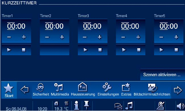 Anwendungen Kurzzeittimer Am Busch-ComfortPanel können bis zu 5 verschiedene Kurzzeittimer aktiviert werden.