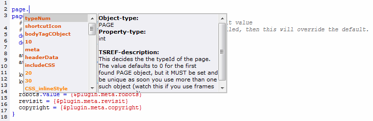 TYPOSCRIPT NEUE WEGE TypoScript Editor Codevervollständigung Syntax