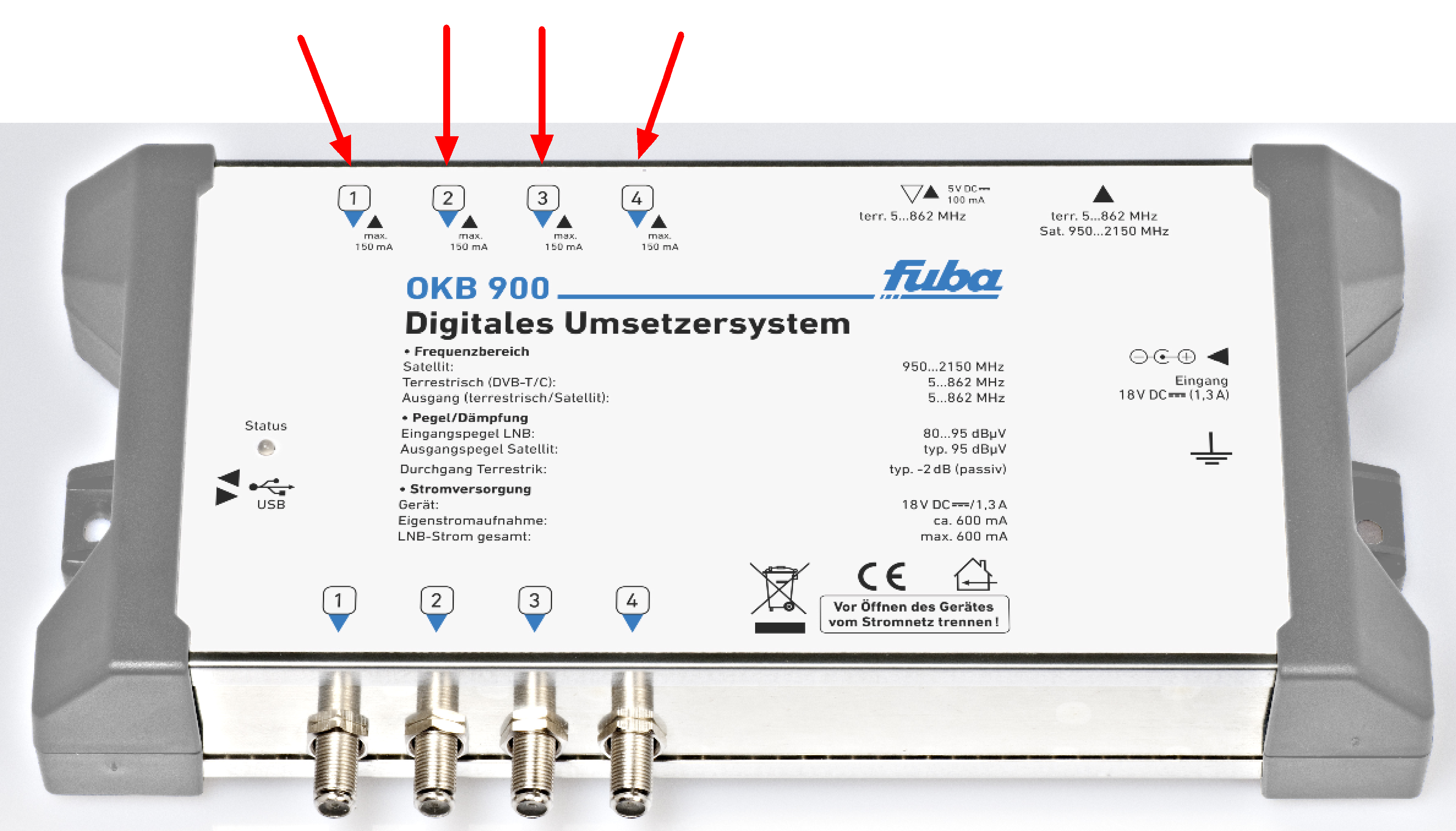 5 Erstinbetriebnahme ie OKB900 wird mit einer Vorkonfiguration ausgeliefert, die den sofortigen Empfang von 9 ASTRA-Transpondern ermöglicht.
