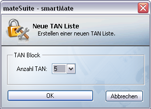 Die Software 5.2.1.4.3 TAN-Generator Bei deutschen EC-/Maestrokarten, die eine TAN-Anwendung haben, bietet smartmate die Möglichkeit zum Ausdruck von TAN-Bögen.
