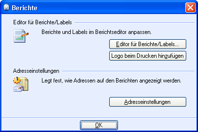 EINSTELLUNGEN FÜR BERICHTE Zu den Bericht-Einstellungen gelangen Sie über Funktionen - Einstellungen - Berichte.