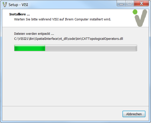 4.2.5 Starten der Installation Nun startet der Installationsassistent die Installation. 4.2.6 Fehlende Programme zur Benutzung von VISI 21 Noch fehlende Programme wie zum Beispiel Visual Basic