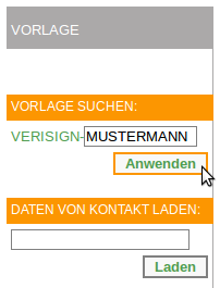 Vorlage suchen: Wenn Sie beim Speichern einer Vorlage nicht das Häkchen bei Zu den Favoriten gesetzt haben, erscheint die Vorlage nicht rechts oben unter Vorlage.