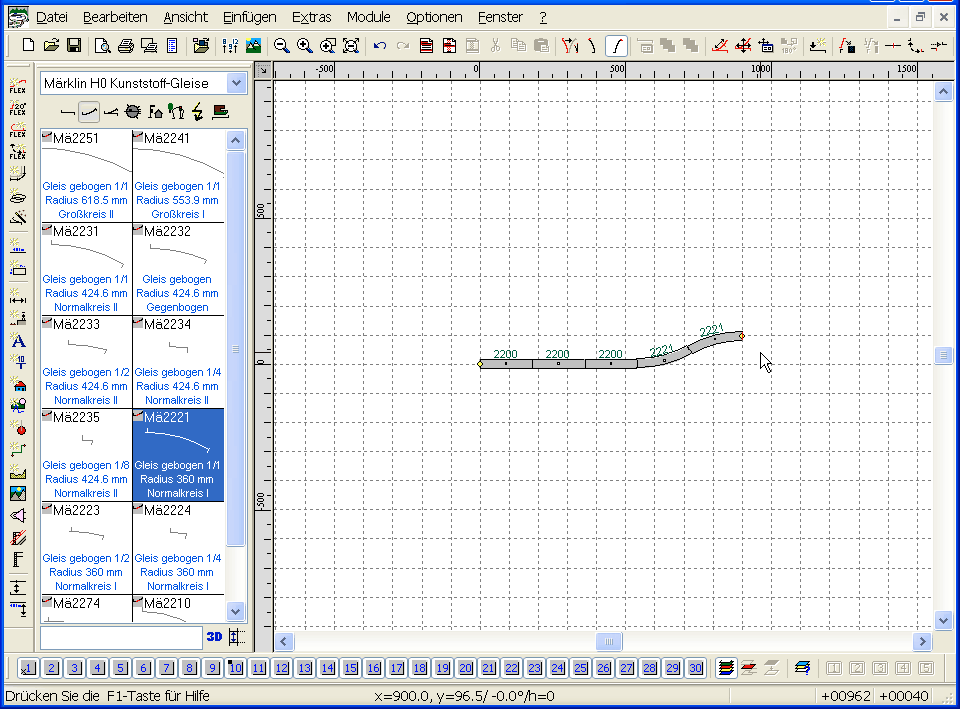 Erste Schritte - Tutorial 9 Sollte der Gleisplan nun nicht mehr komplett angezeigt werden, kann der Bildschirmausschnitt mit den Bildlaufleisten am rechten und unten Rand des Gleisplanfensters