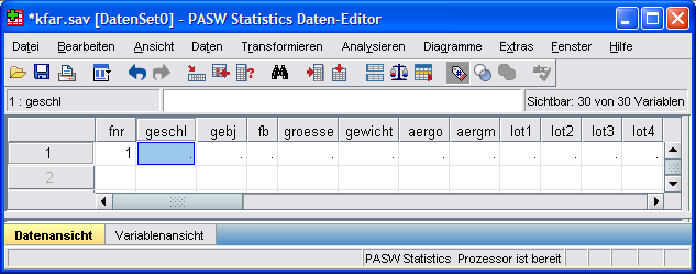 Einstieg in SPSS für Windows 53 Die zweistufige Projektdatenverwaltung mit Roh- und Fertigdatei verhindert in Kombination mit dem vermittelnden SPSS-Transformationsprogramm, dass bei jeder Änderung