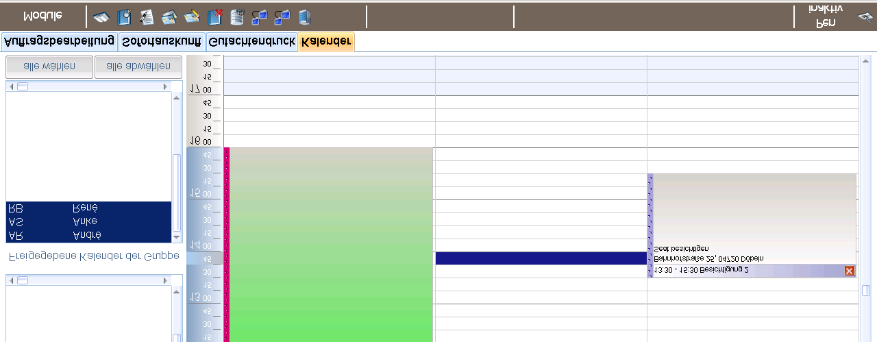 Integrierte Terminplanung mit Auftragsdisposition (1) Jeder Anwender hat seinen eigenen Kalender. Dieser kann in der Tages-, Wochen- oder Monatsansicht geöffnet werden.