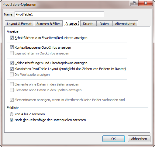 Pivot-Tabellen in Excel 2010 Seite 41 von 48 Einstellung Gesamtsummen mit * markieren Bedeutung Aktivieren bzw. deaktivieren Sie dieses Kontrollkästchen, um neben den Summen ein Sternchen ein- bzw.