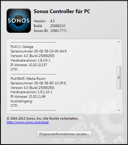 Sonos CONNECT:AMP 11 6. Stellen Sie die IP-Adresse Ihrer PLAYBAR fest.