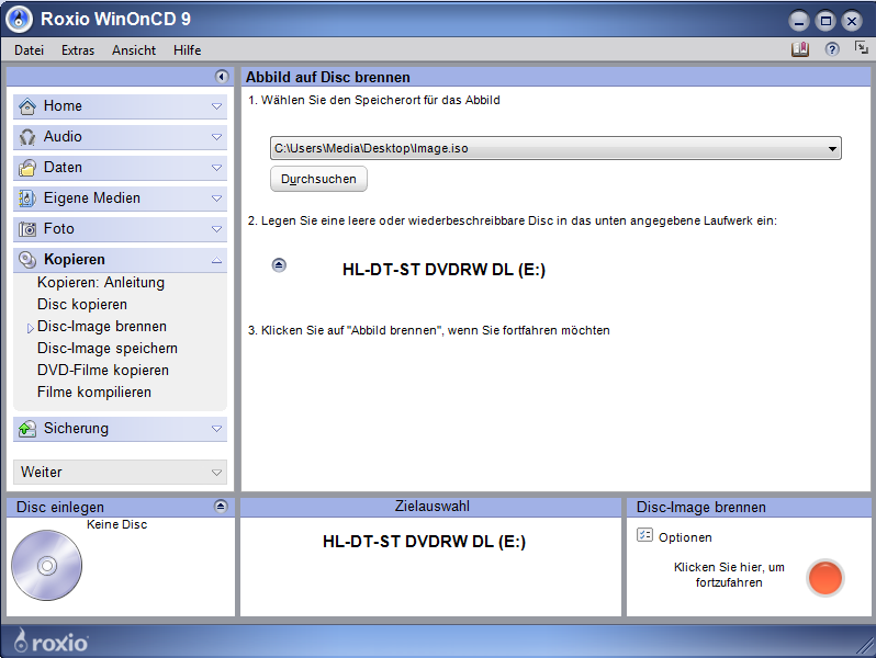 2.3 Erstellen einer BUROSCH FullHD TestDisc (DVD) unter Windows XP mit WinOnCD. Zum entpacken des Images gehen Sie bitte wie bereits in der Anleitung zu Nero 9 unter den Punkten 1-3 beschrieben vor.