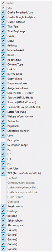 Um die Spalten ein- und auszublenden, müssen Sie im Tab "Analyse" auf den Tabellenkopf mit der rechten Maustaste klicken. Dann sehen Sie das Menü mit allen Spalten.