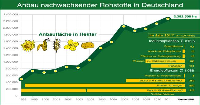 ..heute deckt Biomasse 7% des Primärenergieverbrauchs in Deutschland.....2030 liegt das Potential bei 17%.....46% der Biomasse sind NawRro Wachsender Bedarf an NawaRo www.energiepflanzen.