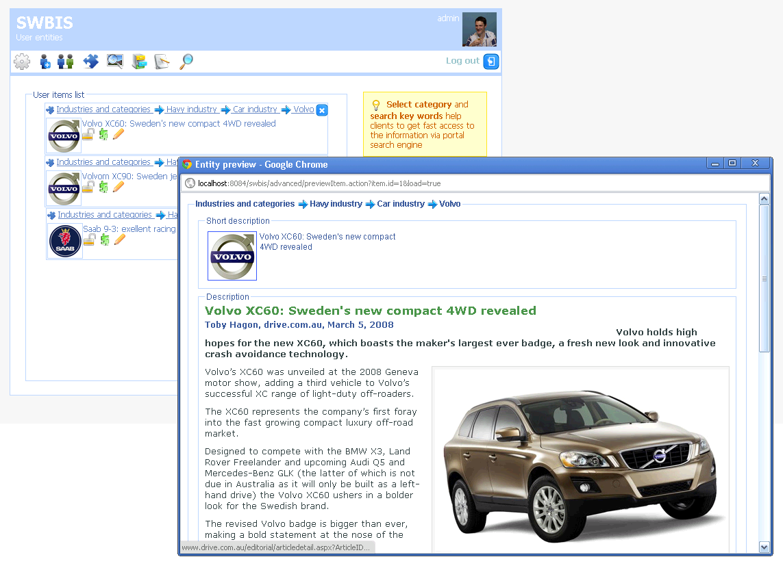 Projektbeispiel / SWBIS SWBIS - ein webbasiertes Portal für Werbung der Kunden und Verkäufer