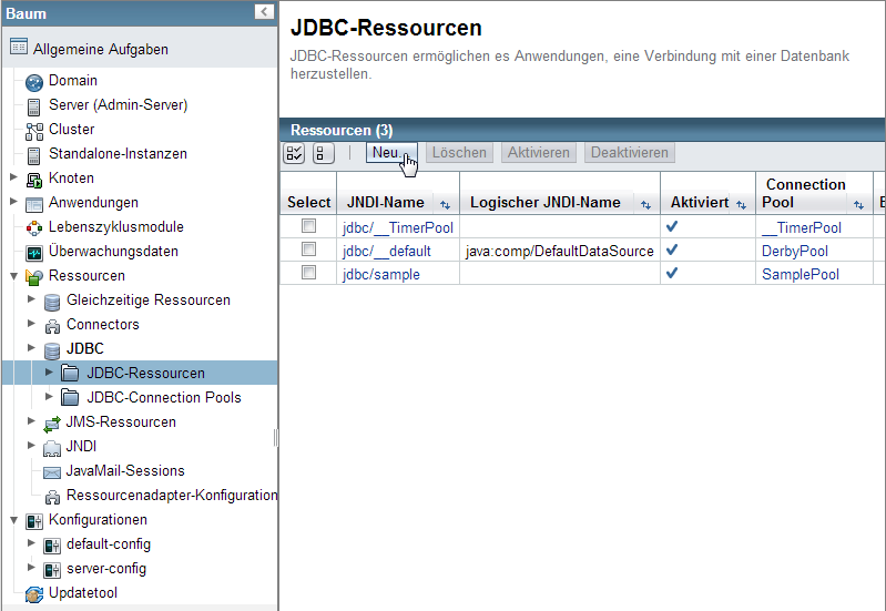 JSF (NetBeans 8) Der JNDI Name ist theoretisch frei wählbar, sollte aber mit jdbc/ beginnen, um bereits am Namen als JDBC-Quelle sichtbar zu werden.