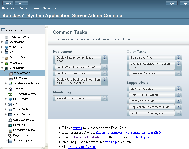 GlassFish Features for Admins Administration, Configuration, Monitoring GlassFish bietet eine professionelle Administration Console Monitoring, Configuration, Deployment Commandline