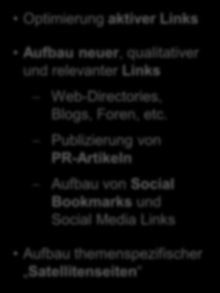 Suchmaschinen Marketing SEO - Strukturierter Optimierungsprozess Strukturierter Prozess im SEO Search Engine Optimization Durch die Kombination professioneller SEO-Maßnahmen positionieren wir Sie mit