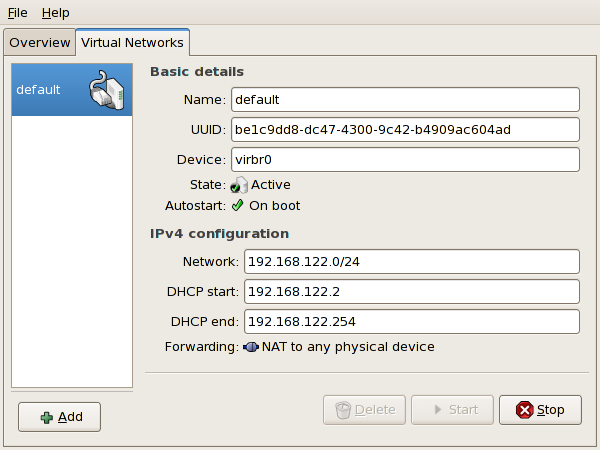 Red Hat Enterprise Linux 5 Virtualization Abbildung 17.39. Selecting Host Details 2. T his will open the Host Details menu. Click the Virtual Networks tab. Abbildung 17.4 0.