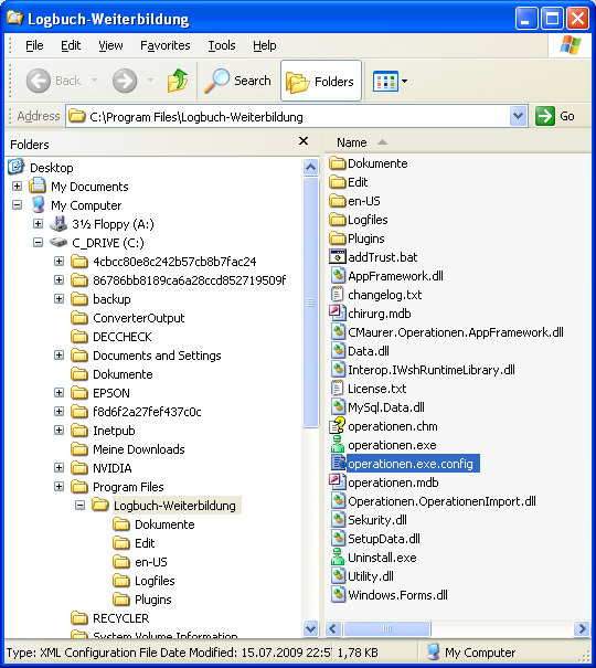Verwendung von Microsoft SQL Server, Seite 4/18 operationen.exe.config: Beispiel mit 'SQL Server Authentication' <?xml version="1.0" encoding="utf-8"?> <configuration> <configsections>.