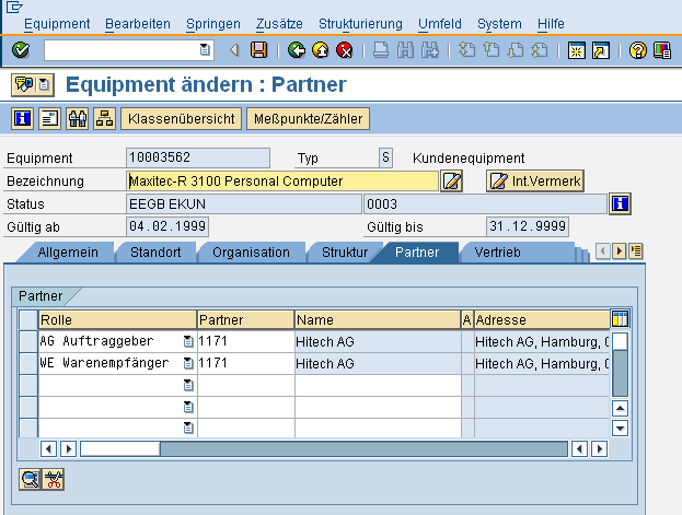 Equipmenttyp: Beispiel Registerkarte Benennung der Registerkarte Bildbausteine Für jeden Equipmenttyp ist im Customizing einstellbar: Anzahl Register