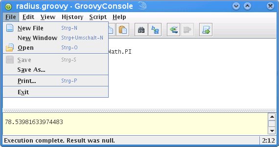 Programm in Datei speichern und ausführen Speichern über File-Menü Ausführen von einer Konsole mit Groovy-Kommando >
