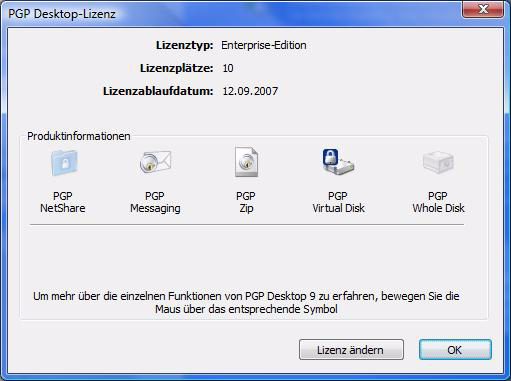 PGP Desktop Email installieren Für die Installation ist ein Neustart des Systems erforderlich. Die PGP Corporation empfiehlt, alle geöffneten Anwendungen vor Beginn der Installation zu beenden.