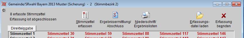 Nach dem Druck der Niederschriften und der Listen verlassen Sie bitte die Stimmzettelerfassung über <Erfassung beenden>.