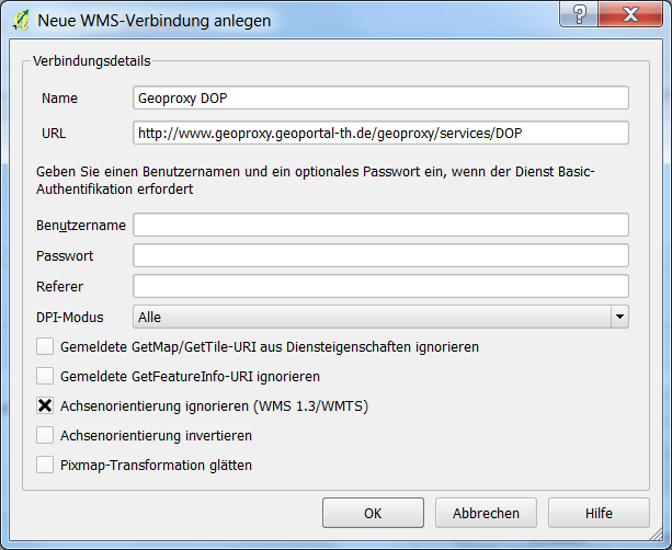 1.2. Einbindung von freien Daten im Lagebezugssystem Gauß-Krüger (PD83, 4.Streifen) produktspezifische URL Kann entweder explizit in der WMS-Version 1.1.1 angefragt werden (Variante 1, Versionsparameter muss berücksichtigt werden) oder in der WMS-Version 1.