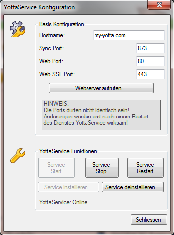 5. YottaService konfigurieren Damit YottaServer permanent erreichbar sein kann, wird der Dienst YottaService installiert.